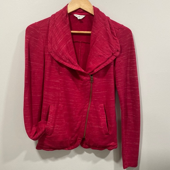 LUCKY LOTUS Jacket Brick Red Burgundy Shawl Collar Zip Sweatshirt SMALL - Picture 2 of 11